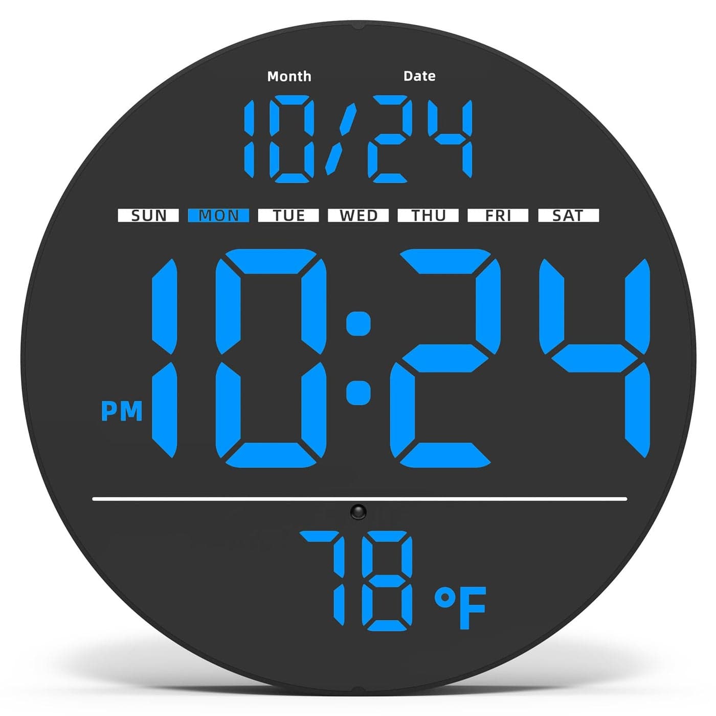 Digital Wall Clock with Large LED Display Date Temperature AutoBrightness Small PLUGIN Clock Modern Electric Wall Clock for Bedroom Classroom Living Room Home Office Farmhouse Blue