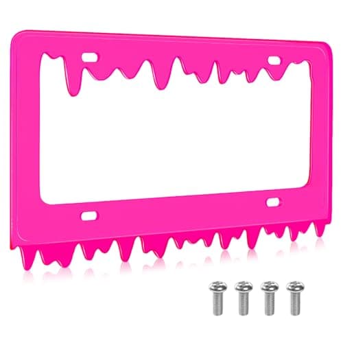 Timtin 1 Set Fluorescent Rose Red Acrylic License Plate Frame Cover with Screws, Fits Standard 6" x 12" Inches Car Plate, Transparent Universal Car Tag Frame Holder Accessories (Style 1)