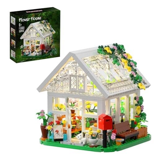 Flower House Building Set Creative Garden Playset Toy with LED Light Build a Greenhouse Model Great Gift for Friends or Girls 597 Pieces