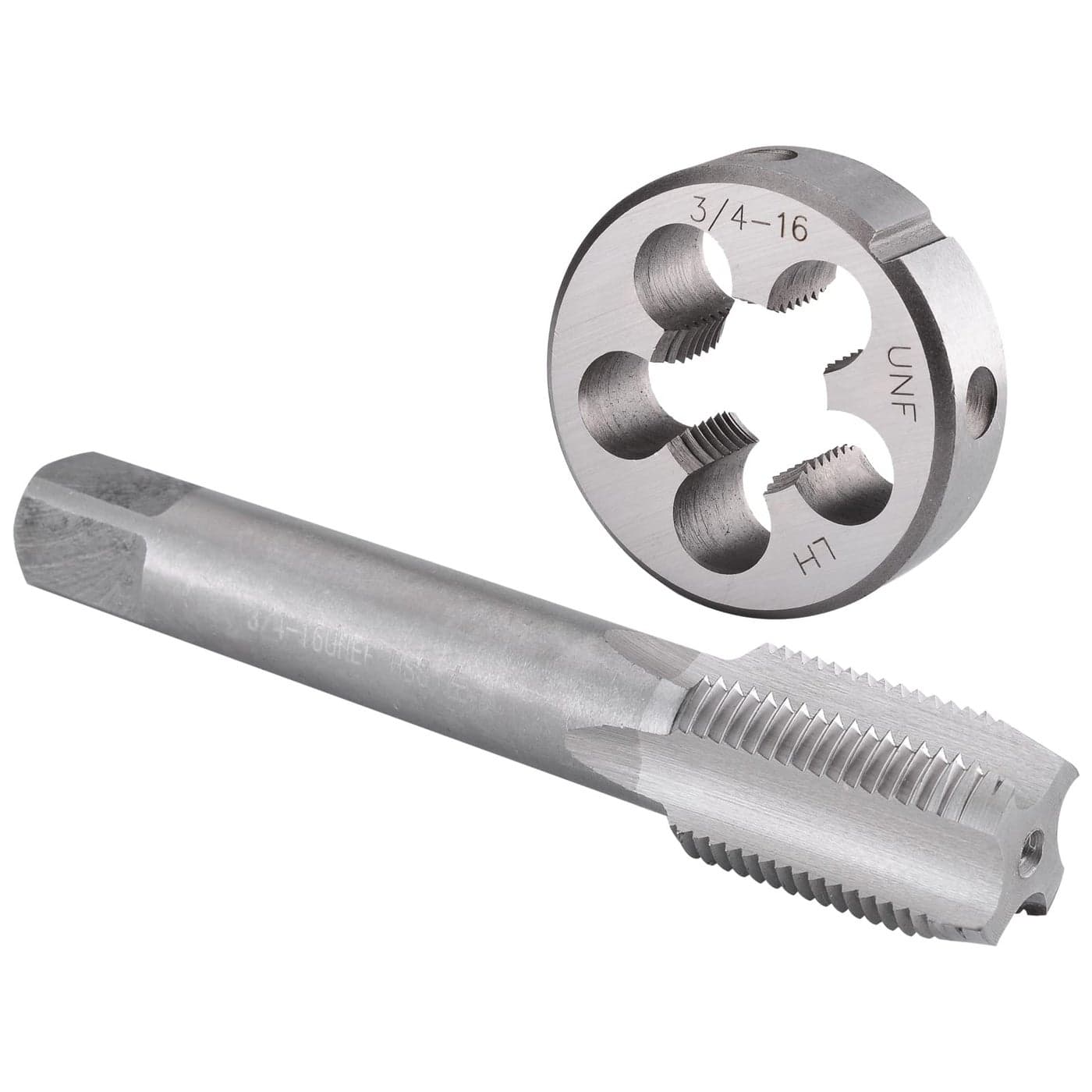 Burkit 3416 UNF Tap and Die Set Left Hand 34 x 16 UNF Machine Thread Tap and Round Die