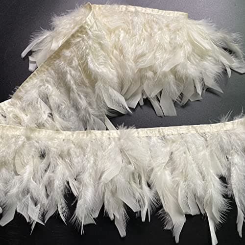 Shekyeon Turkey Feathers Fringe Trim for Party Clothing DIY Sewing Crafts Decoration Pack of 2 Yards Ivory