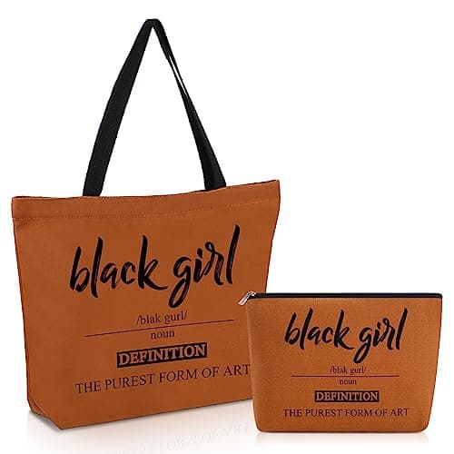 Coume 2 Pcs Black Girl Definition Canvas Tote Bags Black History Month Gift Brown Makeup Bag Set The Purest Form of Art Blk with Zipper for Women Shopping Travel Trip Toiletry Juneteenth