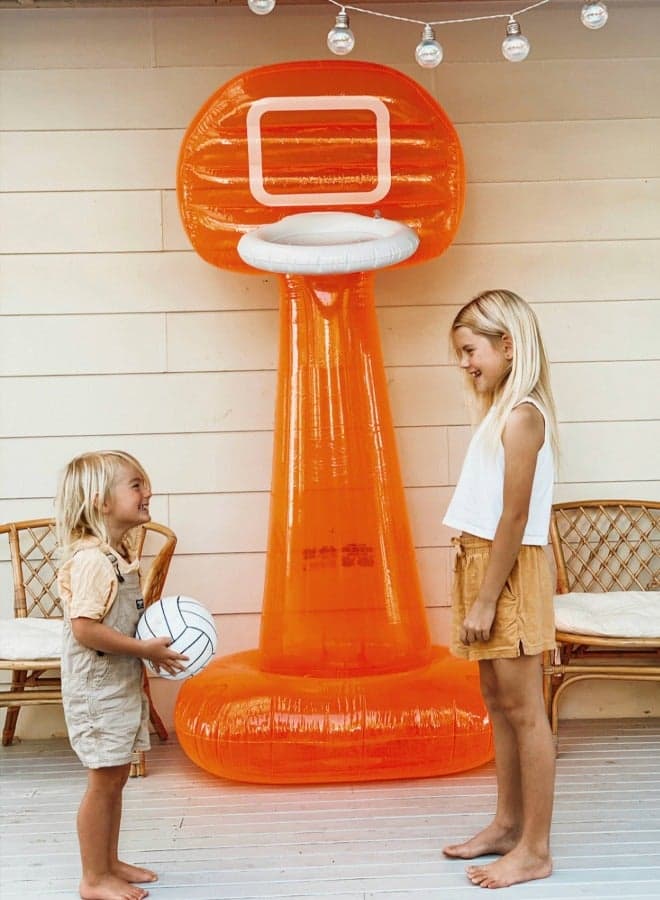 Inflatable Mega Basketball Set for Kids | Giant Outdoor Basketball Hoop | Summer Water Toy | Backyard Sports Game | Neon Pomelo Basketball Play Set