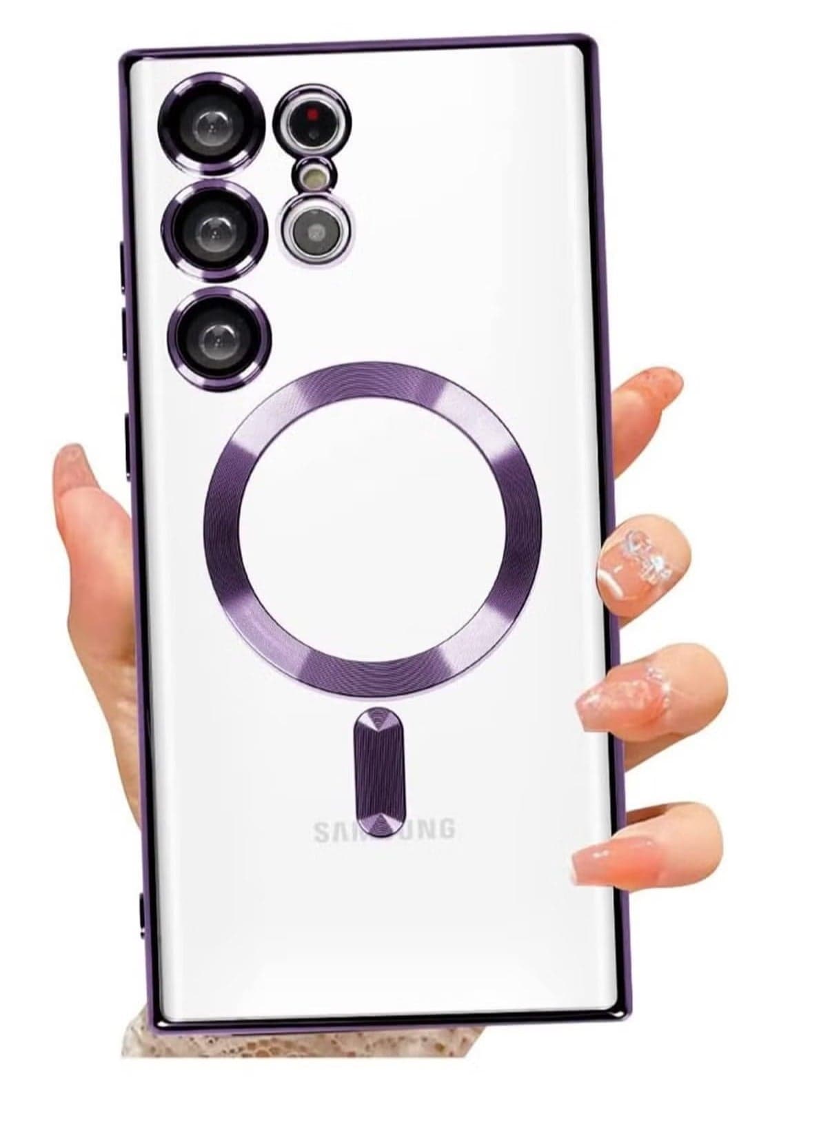 Magnetic Clear Case for Galaxy S23 Ultra Case,Compatible with MagSafe, Love Heart Design Electroplated Case Soft TPU Shockproof Full Camera Lens Protective Case for Samsung Galaxy S23 Ultra