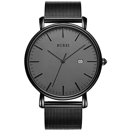 BUREI Men Watches Fashion Minimalist Waterproof Watches for Men Women Student,Black.