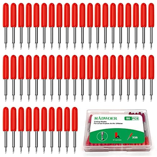 Hadwoer 50PCS Replacement Cutting Blades Compatible with Explore Air 2 Air 3Explore 4 MakerMaker 3 Expression 45 Degree Standard Fine Point Blades for Most Vinyl Fabric Cutting