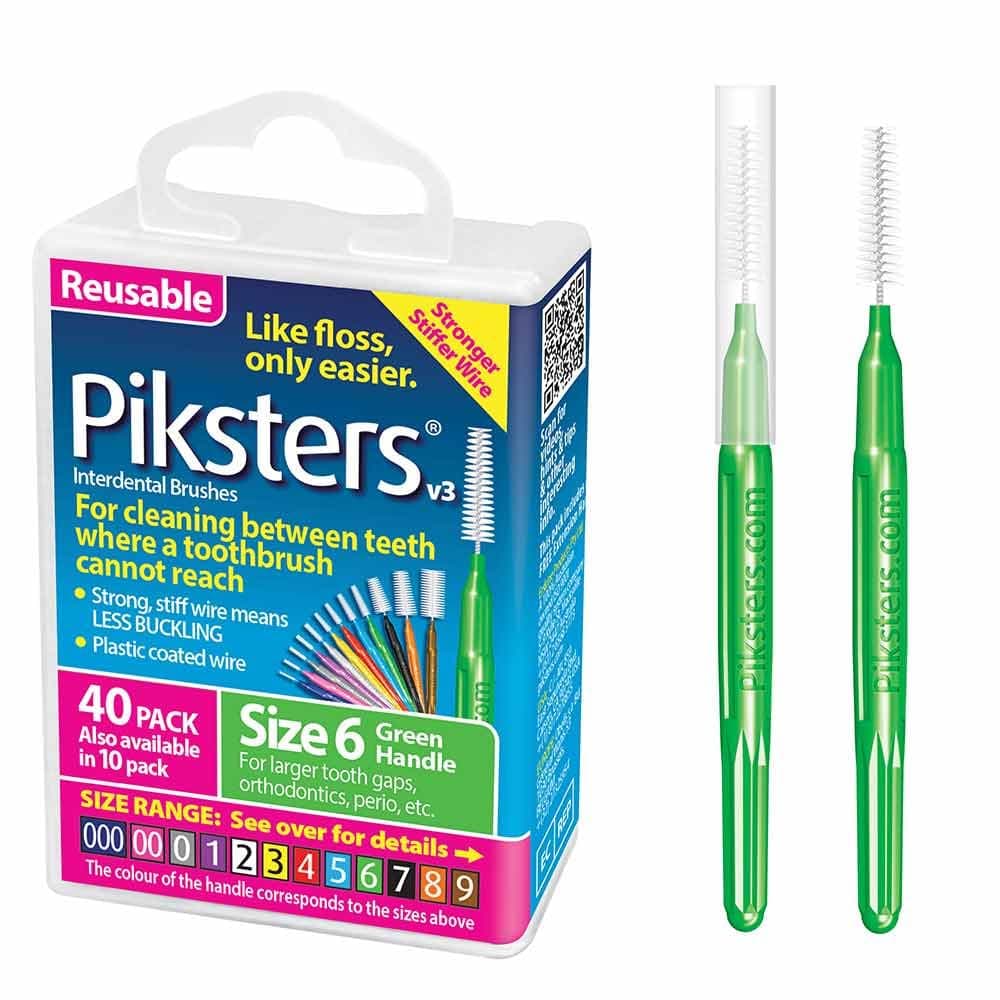 Piksters Interdental Brushes 40 pk Size 6 Interdental Tooth Brush for Larger Gaps Gum Soft Bristles for Plaque Removal Safe for Braces