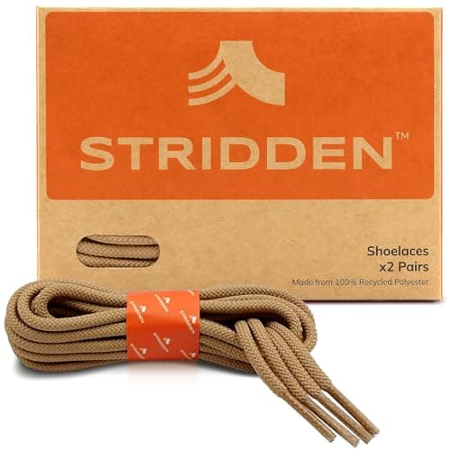 STRIDDEN 2 Pairs Round Boot Shoe Laces, Eco-Positive, Strong Durable Shoelaces for Outdoor Hiking Shoes/Work Boots/Sneakers, Khaki/54in