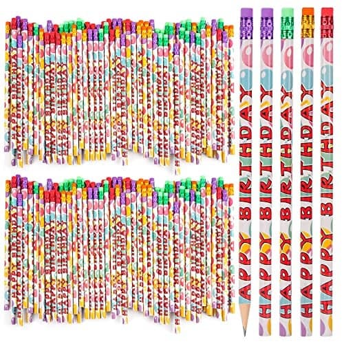 Kolewo4ever 200Pcs Happy Birthday Pencils Bright Wooden Pencils with Top Erasers for Kids Adults Party Favors School Supplies