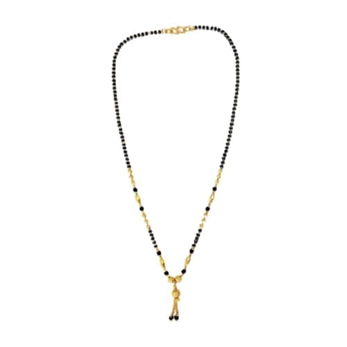 ACCESSHER Gold Tone Dazzling White Stone Mangalsutar Jewellery Necklace | Stunning Black Bead Wedding Mangalsutar | Locket With Chain | Jewellery for Women and Newly Weds (Design 7)