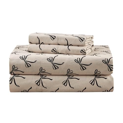 Comfort Spaces 100 Cotton Sheets Twin Breathable Naturally Cool Cotton Sheets Soft Cotton Bed Sheets with 12 Elastic Pocket Fits up to 14 Mattress All Seasons Sheet Set Bow BlackTaupe 3 Piece