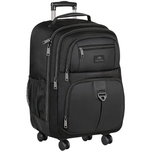 MATEIN Rolling Backpack with 4 Wheels, 17 inch Roller Travel Laptop Backpack for Women Men, Large Water Resistant Business Wheeled Bag, Airline Approved Carry on Luggage Suitcase Bag, Black