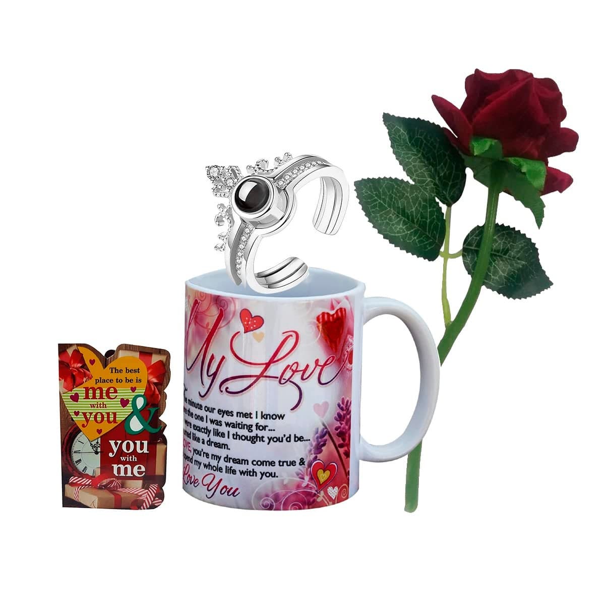 Saugat Traders Valentine Day Gift for Girlfriend Love Greeting Card Coffee Mug 100 Language Ring Red Rose Flower Anniversary Gift for Wife Propose Promise Day