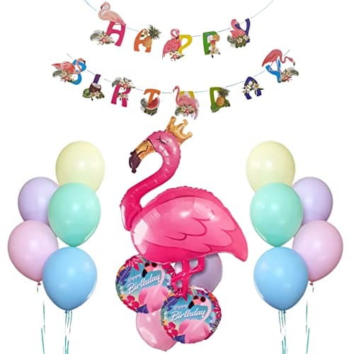 Atpata Funky Lets Get Flocked Up Foil Balloons Combo for Flamingo Theme Tropical Aloha Party Decorations (Flamingo Birthday)