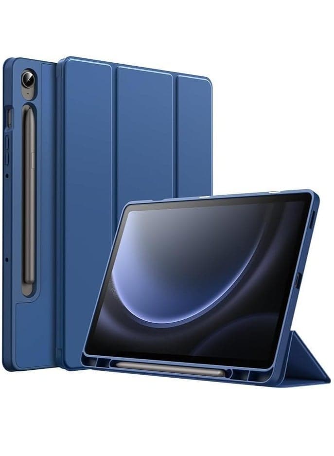 Case for Tab S9 FE 10.9-Inch with S Pen Holder - Soft TPU Tri-Fold Stand Protective Tablet Cover, Supports S Pen Charging, Auto Wake/Sleep - Navy Blue