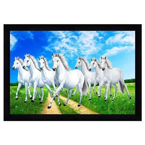 Indianara Vastu Runing Seven Horses Painting With Frame 13 Inches X 10 Inches (Style 3)