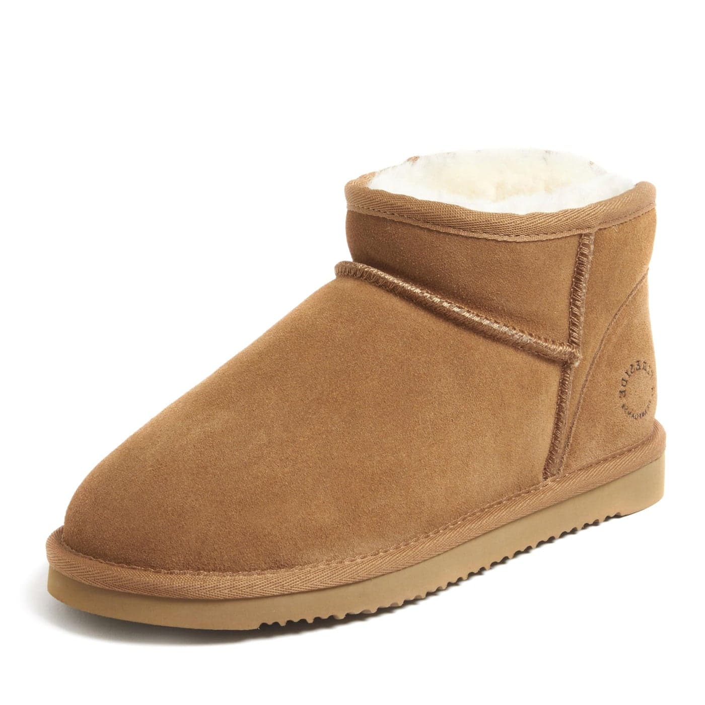 Fireside by Dearfoams Womens Riverland Shearling Fur Lined Mini Ankle Boot with Platform Slipper Chestnut 6