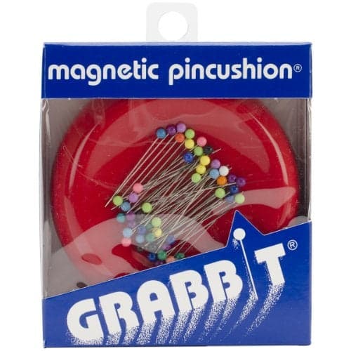 Grabbit Magnetic Sewing Pincushion with 50 Plastic Head Pins – Magnet Pin Organizer for Quilting, Embroidery, Needles, Bobby Pins, & Craft Storage, Red