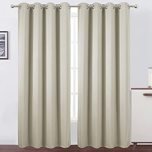 LEMOMO Light Beige Blackout Curtains 52 x 84 Inch Long Beige Curtains Set of 2 Panels Room Darkening Curtains for Living Room