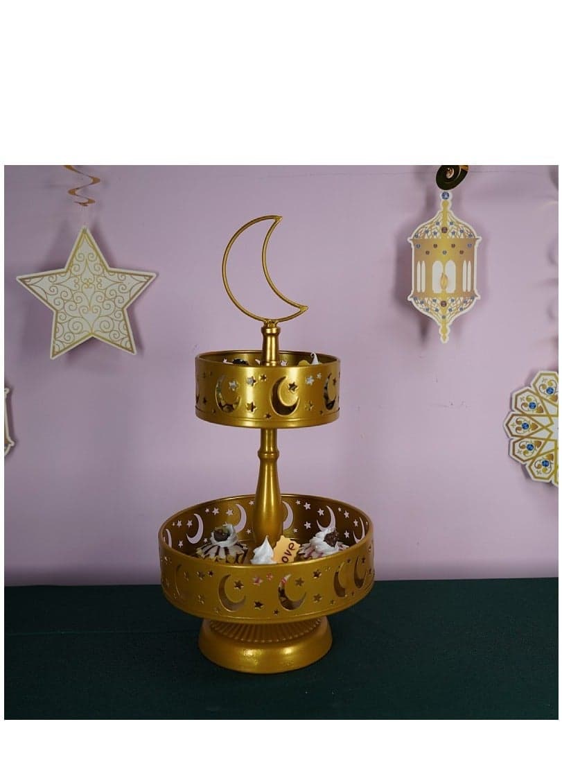 2 Tier Ramadan Home Decoration Ramadan Tray Set Mubarak Iron Tray Candy Rack Removable Dessert Table Cake Rack Party Supplies
