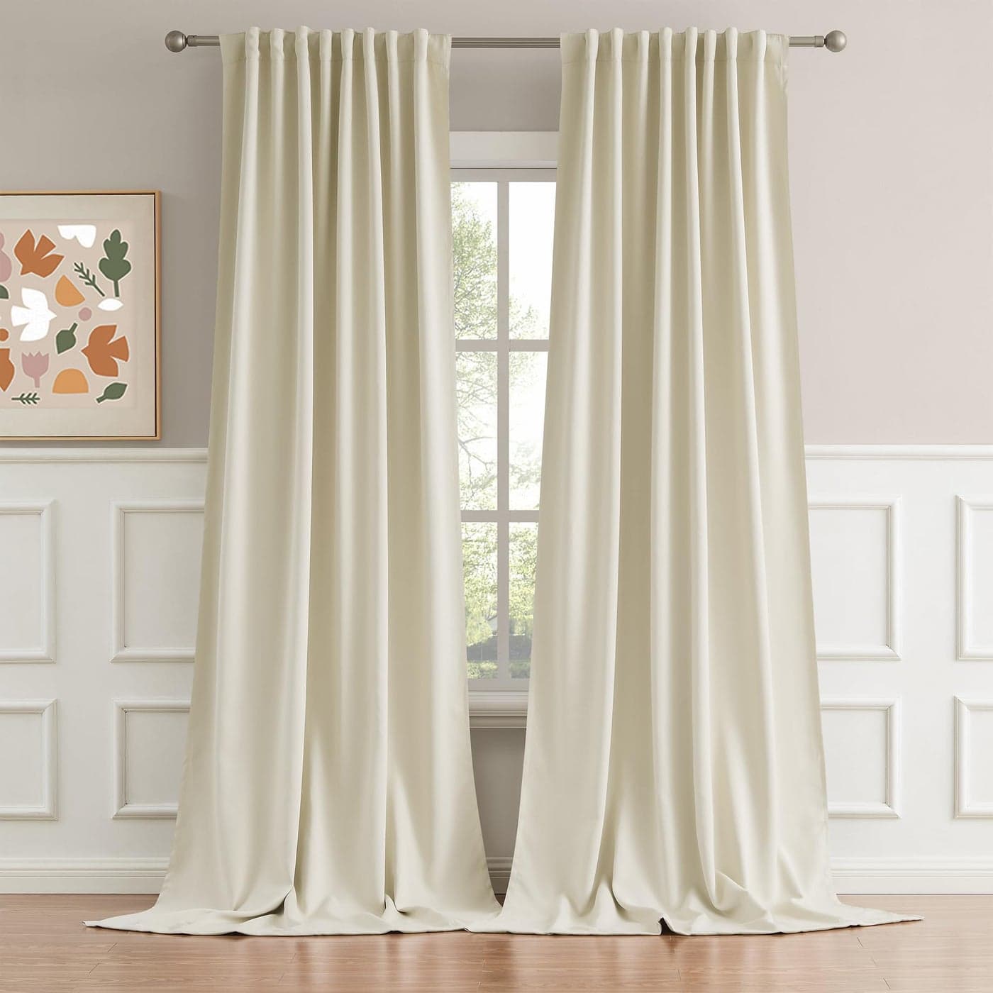 DUALIFE Beige Curtains 102 Length 2 Panels Cream Blackout Curtains Thermal Insulated Window Treatment Room Darkening Drapes for Living Room Back TabRod Pocket 52 by 102 Inches Long