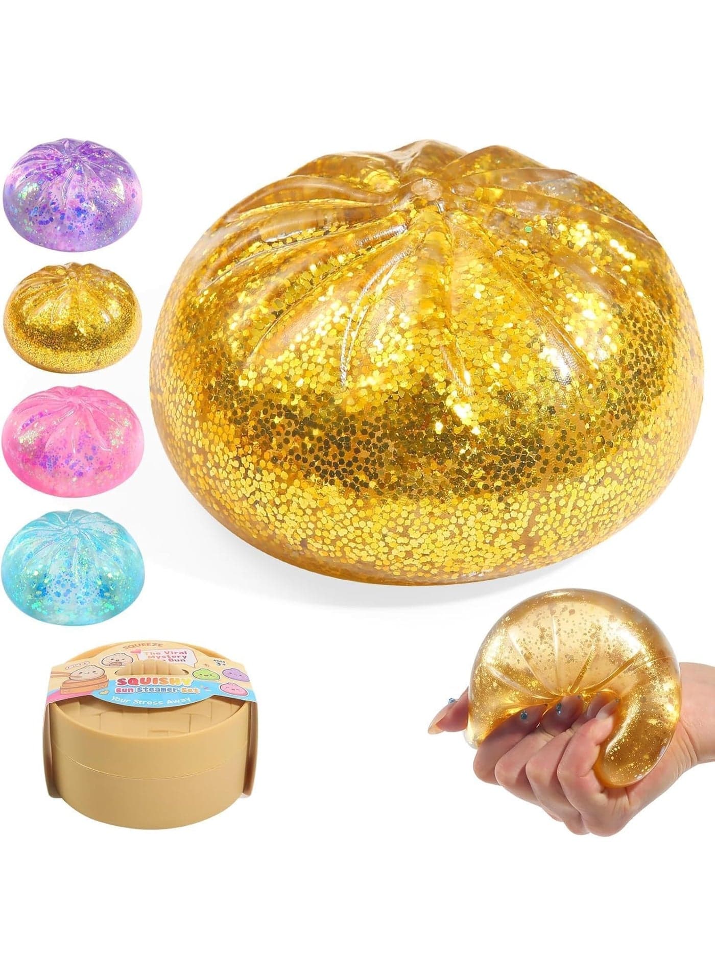 Sugar Glitter Dumpling Squishy,Bao Bun Squishy Dumling Mystery Box,Stress Relief Fidget Squeeze Toys for 3+ Year Boys Girls,Party Favors,Goodie Bags Fillers,Birthday Day Gifts(Random)