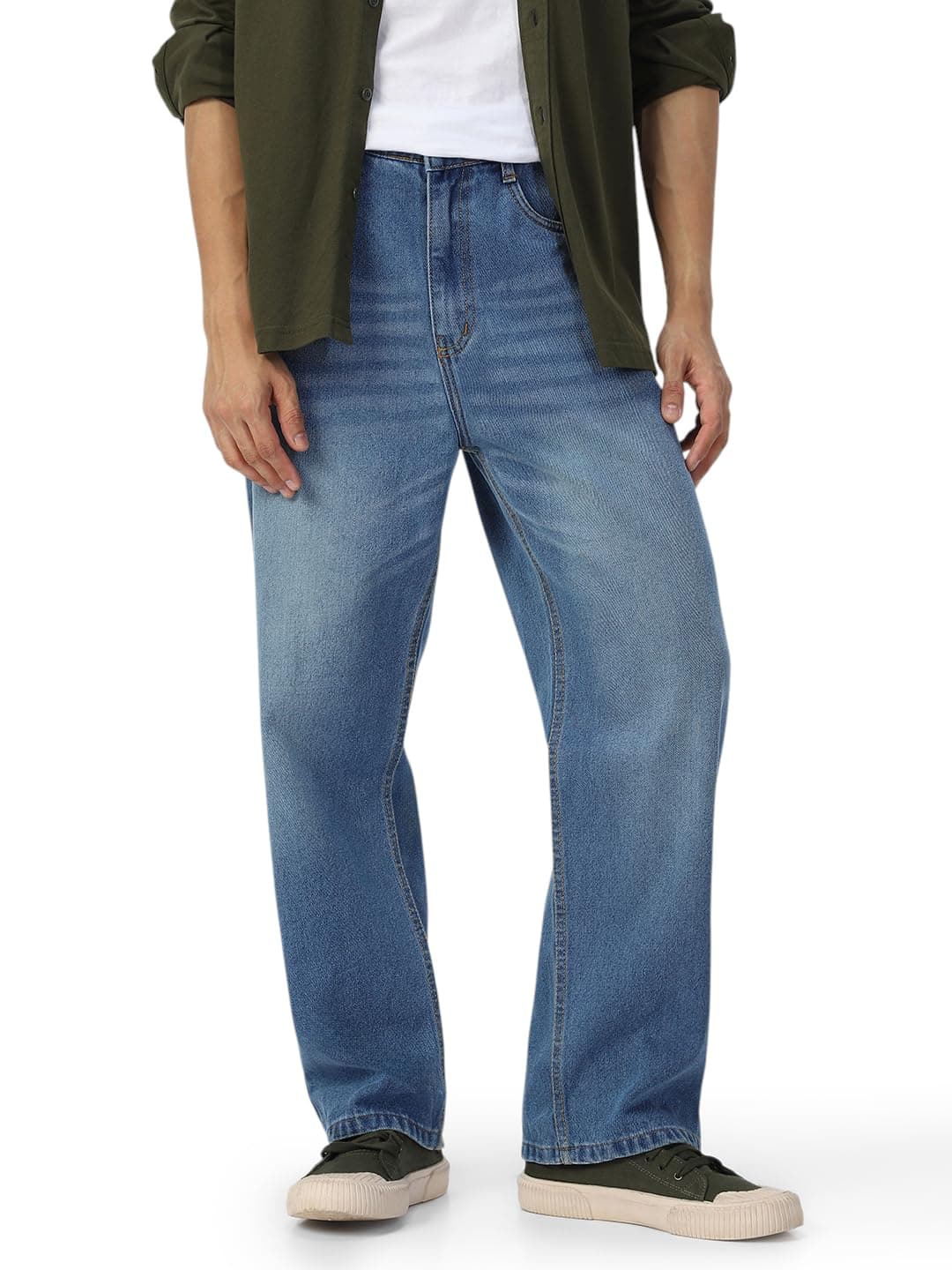 Urbano Fashion Men's Light Blue Loose Baggy Fit Washed Jeans Non-Stretchable (jeanlswhsk-lblue-32)