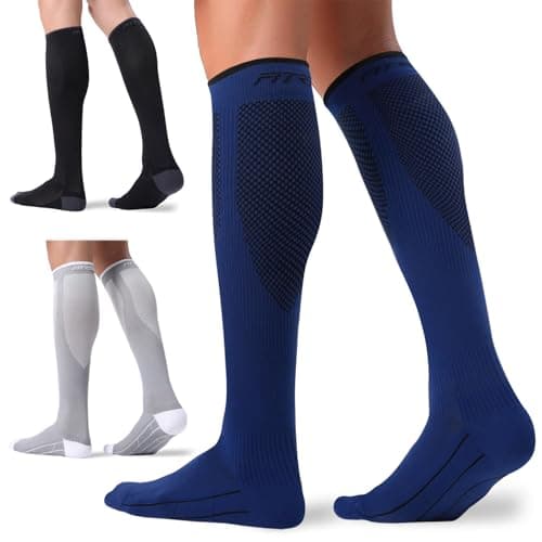FITRELL 3 Pairs Compression Socks for Women and Men 20-30mmHg - Support for Travel, Running, Nurse, Knee High, Black/Grey/Navy S/M