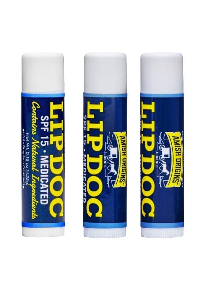 Lip Doc SPF 15 Medicated Lip Balm (3 PACK)- All-Natural Deep Moisturizing Lip Balm, Potent Formula for Chapped and Cracked Lips, All Natural Essential Oils
