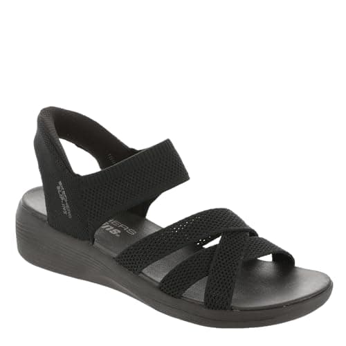 Skechers Women's ARYA - COOLING OFF Hands Free Slip-Ins, Knit Multi Strap Sling Back, Black/Black, 11M