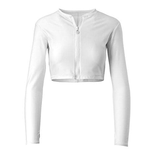 UV SKINZ Active Zip Up Rash Guard for Women - Cropped Long Sleeve Swim Jacket with UPF 50+ Sun Protection - Quick-Dry Full Zip Front Swim Top for Surfing, Swimming and Water Sports (White, Small)