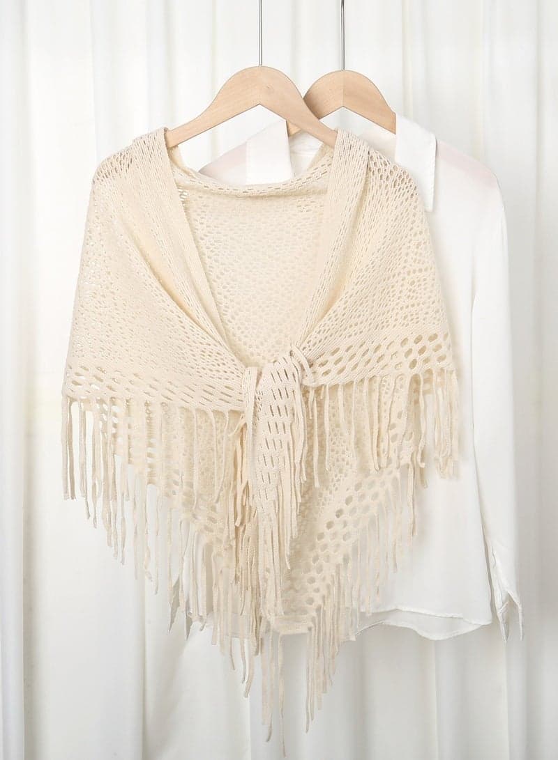 Women Knit Shawl with Tassel Front Warp Cardigan Hollow Out Pashmina Shawls Fashion Clothes Essential Scarf for Evening Party