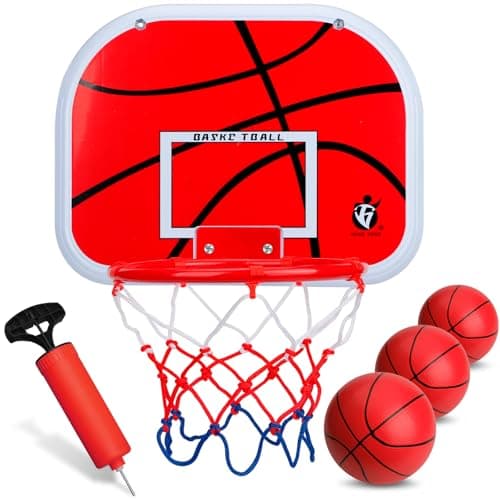 Mini Red Basketball Hoop Set Over The Door Hoop with 3 Mini Red Ball for Kid Adult Perfect for Bedroom Office Dorm Door Wall Indoor Basketball ABS Backboard Metal Rim Goal Sport Party