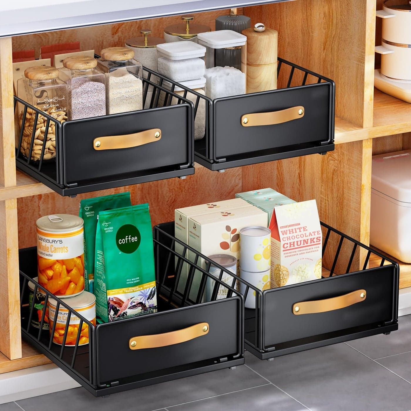 Pull out Cabinet Organizer Fixed with Adhesive Nano FilmHeavy Duty Slide out Pantry Shelves Drawer StorageSliding Mesh Cabinet Basket with Handle for Kitchen BathroomHome 118W X157D X62H