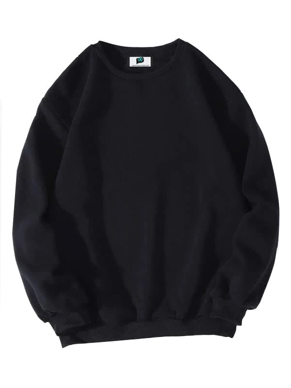 SXV STYLE Solid Plain Unisex Cotton Oversized Baggy Black Sweatshirt