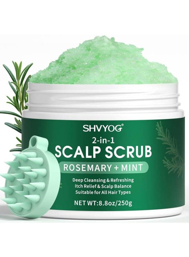Scalp Scrub, Rosemary Exfoliator Scrub with Peppermint & Sea Salt, Anti-Dandruff Detox Clarifying Exfoliator Shampoo for Deep Scalp Cleanse with Scalp Massager