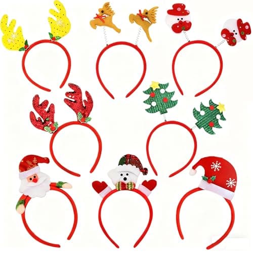 LUKBERA 8 PCS Christmas Headbands Christmas Head Toppers Xmas Headwears for Women Men Christmas Costume Accessories Holiday Party Favors