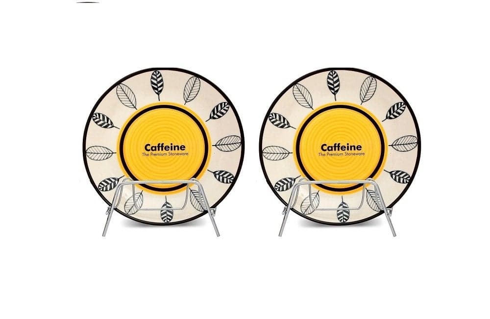 Caffeine Ceramic Handmade Stoneware Yellow and White Leaf Quarter Plate 8” (Set of 2 Dishwasher & Microwave Safe)