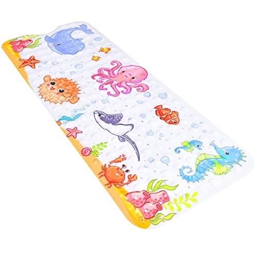 Secopad Kids Bath Mat for Tub Non Slip, 40 X 16 Inch Large Cartoon Octopus Anti Slip Toddler Baby Bathtub Mat, Pink Octopus
