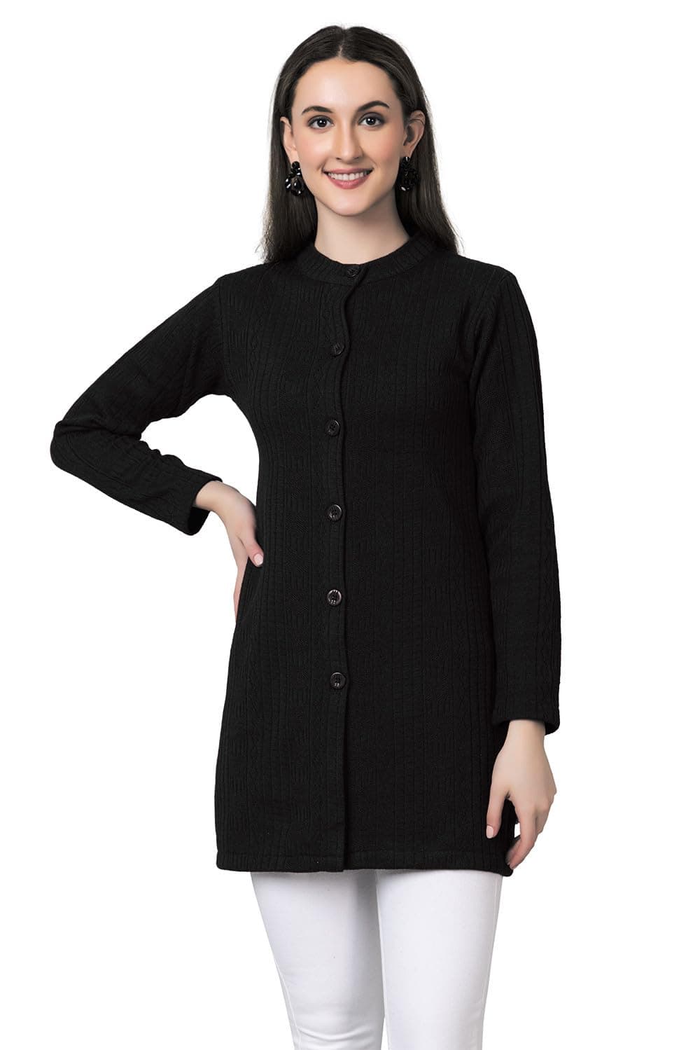 HIFZAA Womens Woolen Long Cardigan Sweater for Women Winter wear for Ladies M to 4XL Black