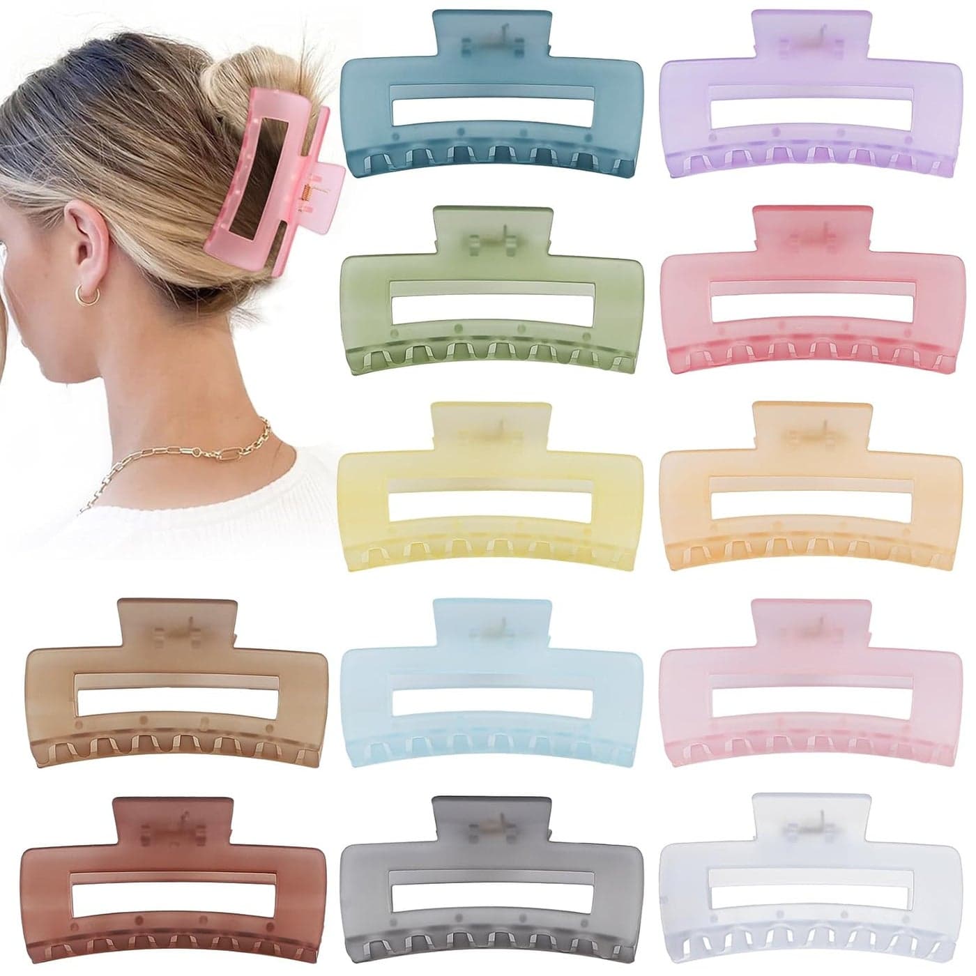 41 Inch Large Jumbo Jaw Square Clips for Thick Hair 12 Pcs Bulk Hair Accessories for Women and Girls Ice Cream
