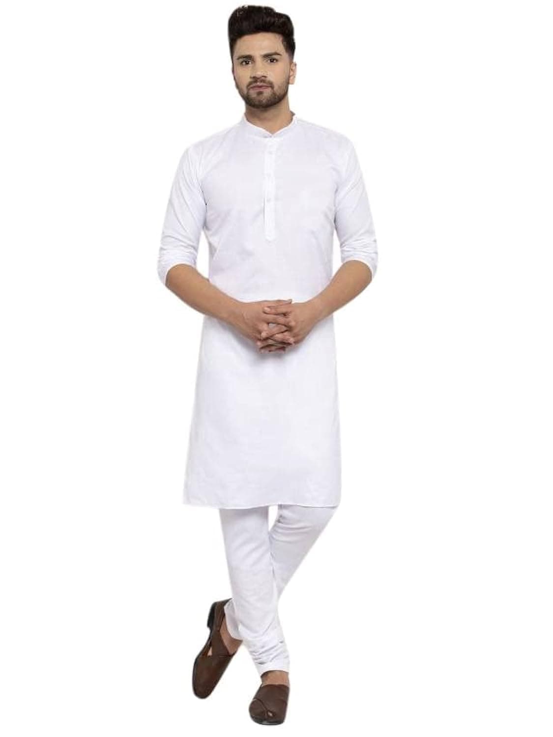 Luxrio Kurta for Men Cotton Blend Long Solid Straight Fit White 40
