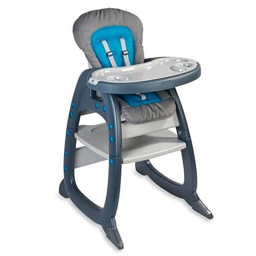Badger Basket Envee II Convertible Baby High Chair with Infant Feeding Seat, Booster Seat, and Toddler Desk Tray and Cushion - Charcoal/Teal