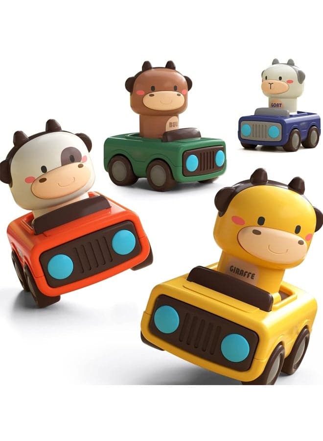 4-Pack Press and Go Friction Car Toys for Toddlers 1-3 - Animal-Themed Racing Vehicles with Cute Giraffe/Duck Designs, Non-Toxic ABS & Anti-Slip Wheels - Easy Push to Go, No Batteries Needed & Perfect for Early Development