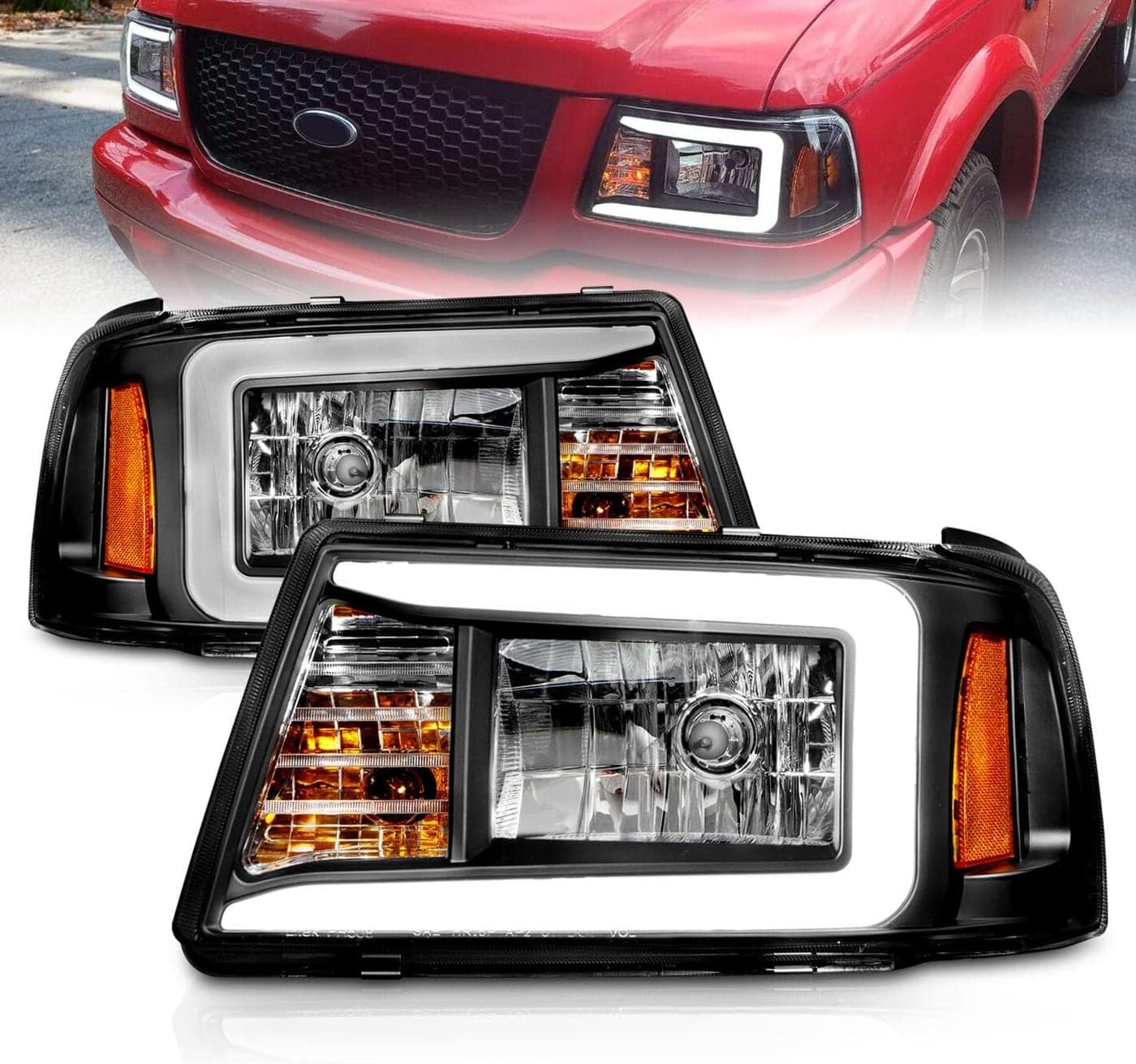 AmeriLite Black Replacement Headlights with Corner Lamp Set for 2001-2011 Ford Ranger