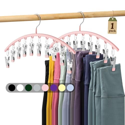 Metal Yoga Pants Hangers 1 Pack w10 Clips Holds 10 Leggings Space Saving Hanging Closet Organizer wRubber Coated Closet Organizers and Storage Pink