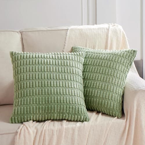 Fancy Homi 2 Packs Sage Green 26x26 Pillow Covers, Euro Pillow Covers with Stripe Pattern, Big Throw Pillow Covers for Couch Bedroom 66x66 cm