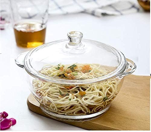 Kosh Borosilicate Glass Casserole Deep Round Oven and Microwave Safe Serving Bowl with Glass Lid 2500 ML Pack of 1