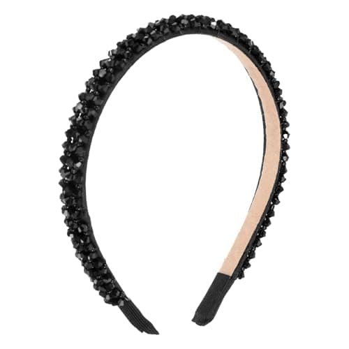 DOPENSPI Crystal Rhinestone Headbands for Women Girls Fashion Sparkly Beaded Hair Hoop Fancy Dressy Headbands Hair Accessories Bling Padded Hairs Bands for Women GirlsBlack