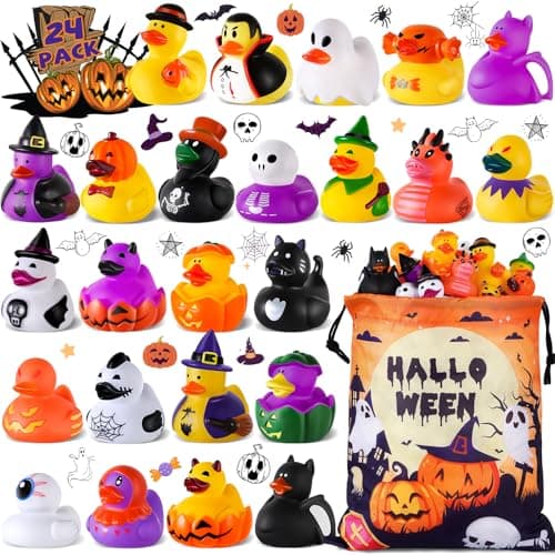 24 Pcs Halloween Rubber Ducks with a Bag Halloween Goodie Bag Stuffers Halloween Ducks for Jeeps Party Favors Basket Fillers Decorations Bath Toys for Kids Exchange Gifts for Girls Boys